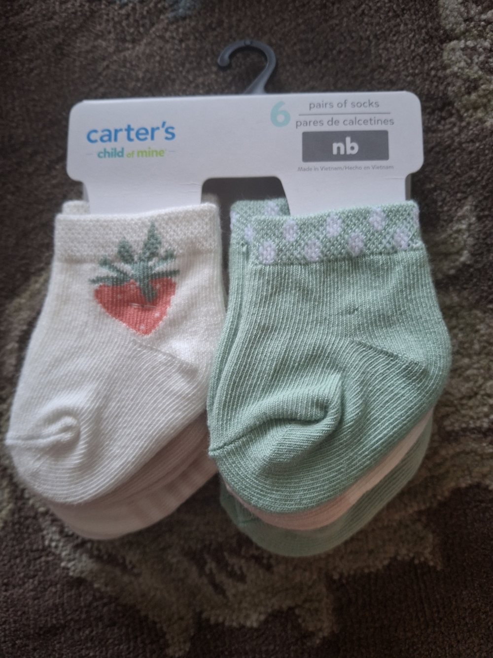 carter's Baby Socks 6-Pack - Green & Cream Strawberry Design